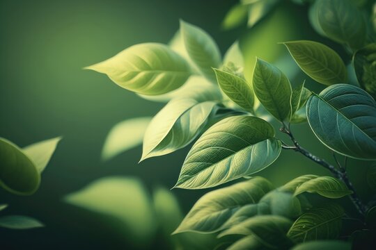 Soothing shades of green plants on green background. AI generated