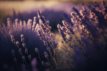 Fototapeta na wymiar Violet lavender field. AI generation