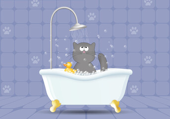 an illustration of cat on a bath tube for per grooming