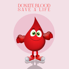 an illustration of funny drop of blood for blood donation