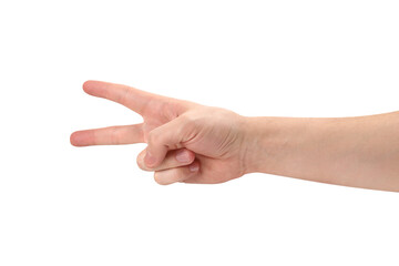Hand showing two fingers, cut out