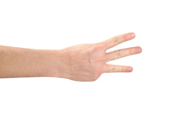 Hand showing three fingers, cut out