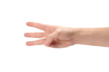 Hand showing three fingers, cut out