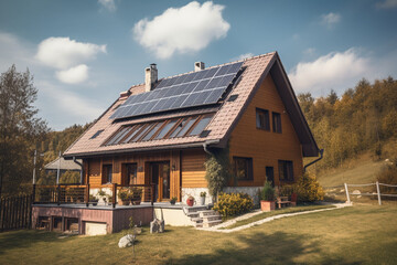 modern house with solar panels, concept of renewable energy, solar energy. Generative AI.