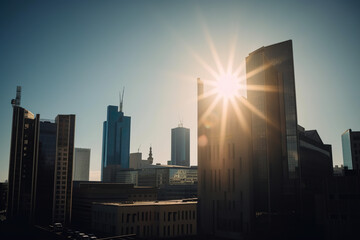 Fototapeta na wymiar city skyline at sunset, Generative AI