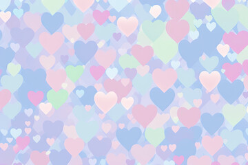 Watercolor hand painted pattern. Background with hearts in warm pastel colors. Pink and light blue colors. Background or wallpapers. Wedding decorations or on St. Valentine's day. Generative AI