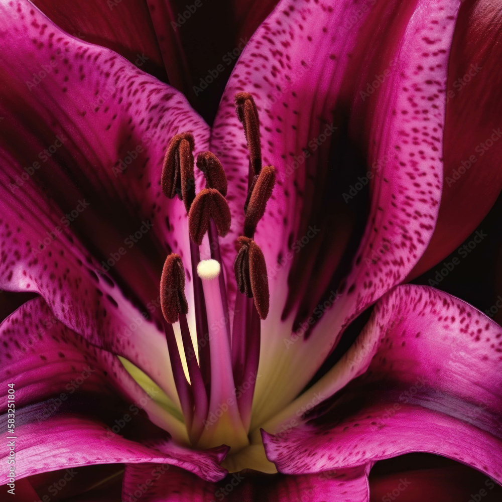 Poster a singular closeup of a magenta lily with its large petals overlapping. trendy color of 2023 viva ma
