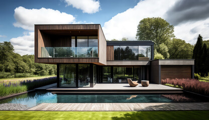 Fototapeta na wymiar Ultra-modern minimalistic style home design. Generative AI