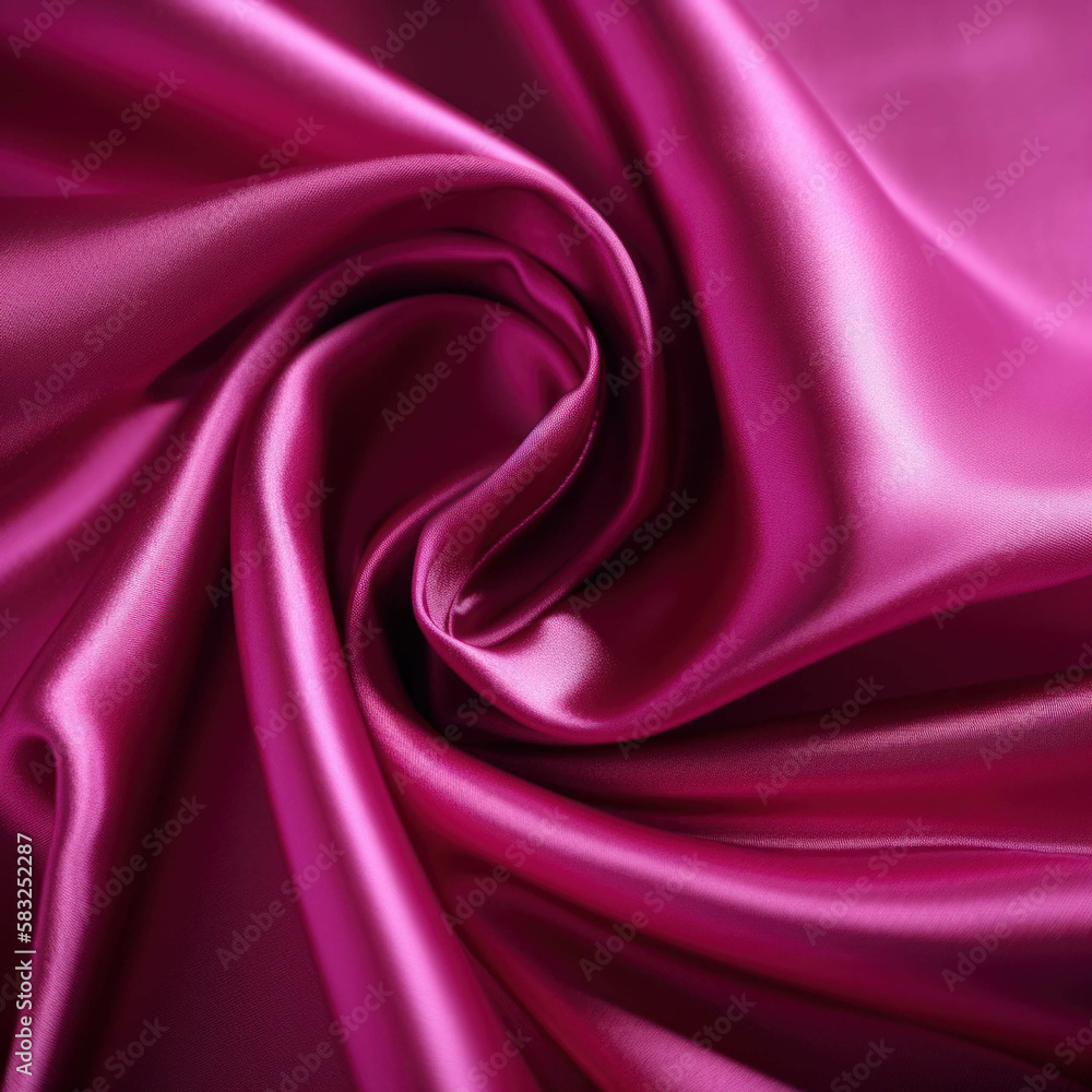 Poster a close up of a bright magenta polyester fabric showing the shininess of the material. trendy color 