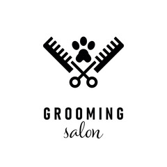 Dog grooming. Pet styling and grooming shop, hair salon, pet store signboard for dogs. Shearing animal