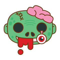 Cartoon zombie head. Halloween vector illustration