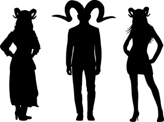 Silhouette von drei Menschen mit Hörnern - Mythologie, Fantasie, Verkleidung