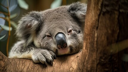 A rotund koala snuggled up in a tree Generative AI