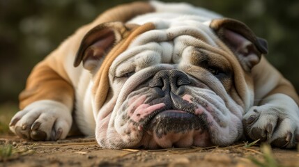 Obraz premium A chunky bulldog rolling over for a belly rub Generative AI
