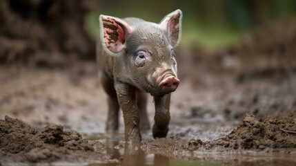 A plump little piglet snuffling around in the mud Generative AI