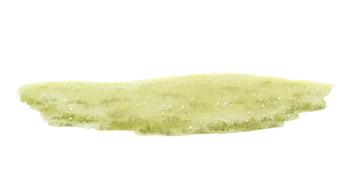 Green lawn isolated on white background. Watercolor hand drawn illustration sketch