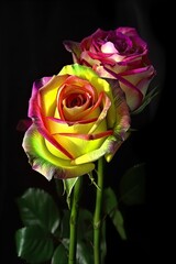 Fototapeta na wymiar Vibrant and Beautifully Colored Roses - A Stunning Floral Portrait. Generative AI.