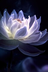 Mystical White Lotus with Magical Fluorescent Glow. Generative AI.