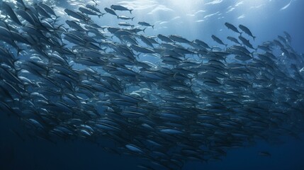 Fototapeta na wymiar A school of shimmering sardines moving in unison Generative AI