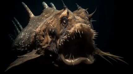A deep sea anglerfish with its gaping jaws and sharp teeth Generative AI