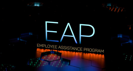 EAP Employee Assistance Program text concept. 3D render.