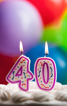 Number 40 Birthday Candles Against Colorful Balloon Background