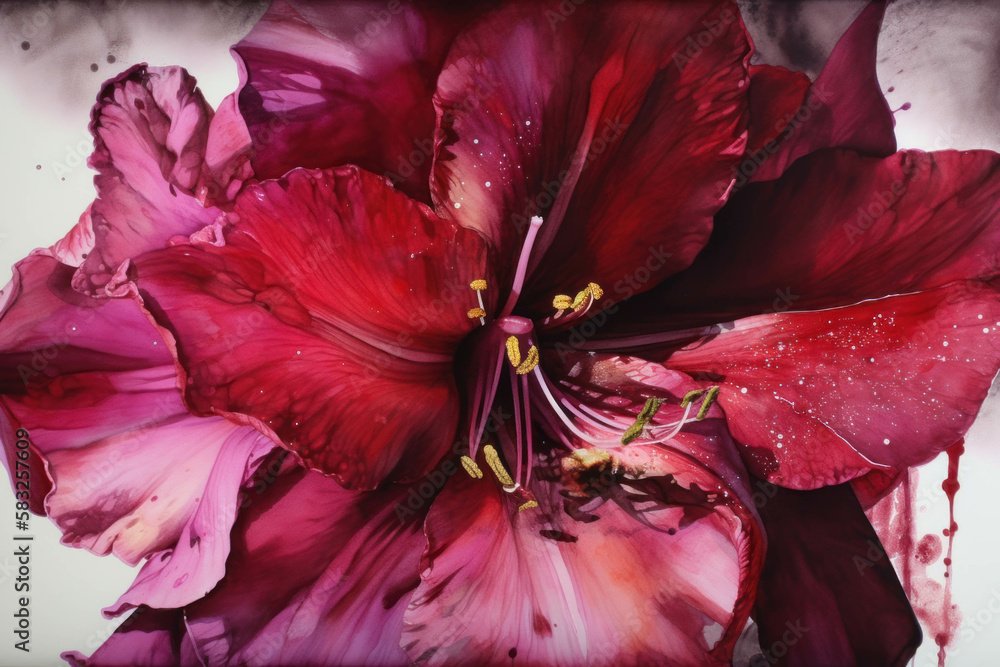 Poster a macro shot of a deep magenta amaryllis flower. trendy color of 2023 viva magenta.. ai generation.