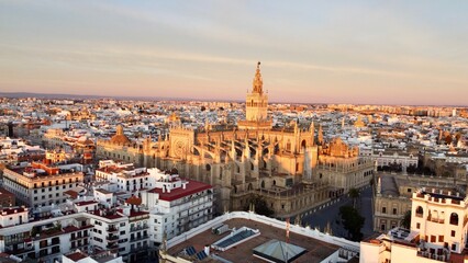 Fototapeta na wymiar Cathedral of Sevilla, Spain – Sunset (drone photo)