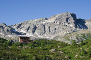Fototapeta na wymiar Mount Cabianca and Rifugio Calvi mountain hut. Orobie ( Bergamo Alps ), Italy