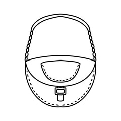 Woman bag hand in hand drawn doodle style. Female stylish purse vector fashion illustration black on white background.