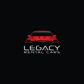 minimalistic auto detailing wash and rental logo with vector car outline on black background