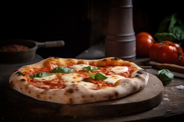 Italienische Pizza Margherita - Traditionelle Neapolitanische Pizza mit Tomaten, Mozzarella und Basilikum 
