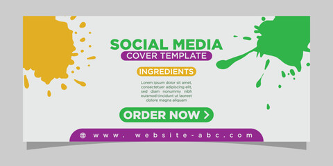 Fototapeta premium Colorful social media banner with paint stains and splashes