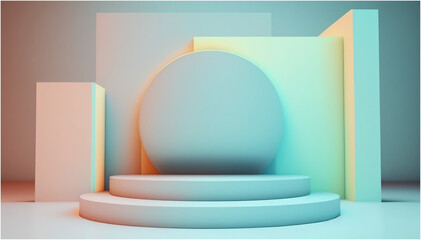 Pastel Color Abstract Geometric Podium Background Branding Product Presentation Illustration - Post-processed Generative AI