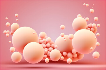 Pink spheres of balls on coral background. Realistic shapes. illustration - Post-processed Generative AI