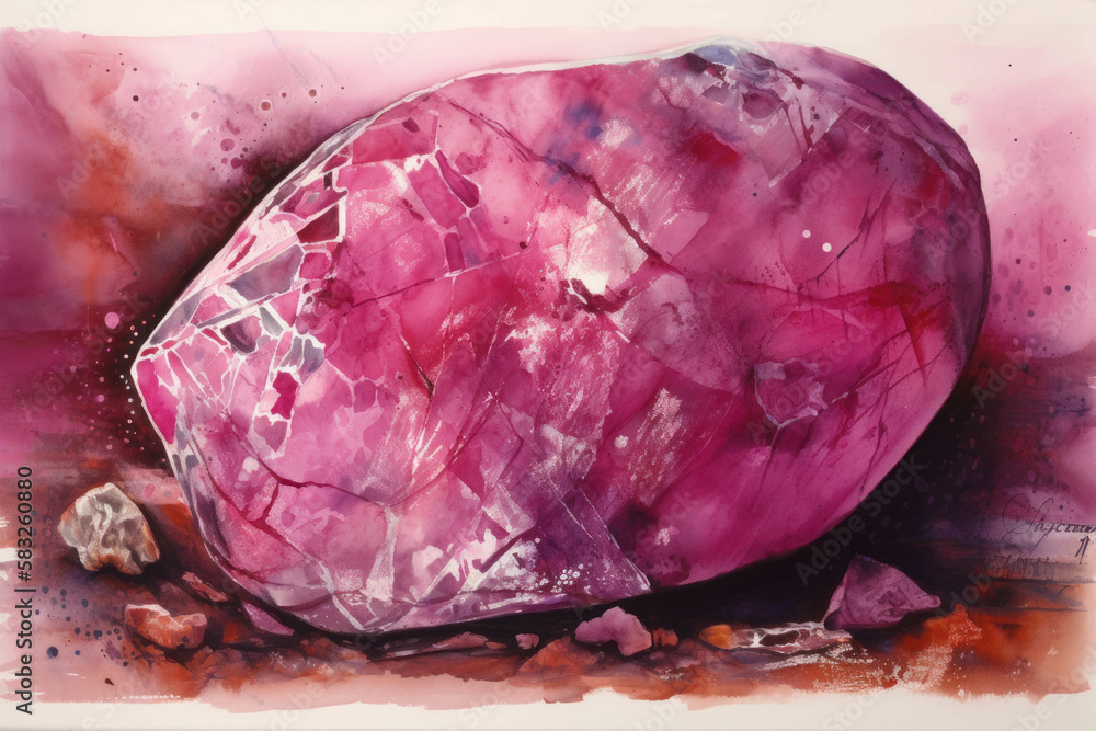 Poster a unique magenta rock with a distinct pattern of crystals beneath its surface. trendy color of 2023 