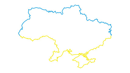 Ukraine Map Silhouette Outline yellow blue. Map of Ukraine continuous line. Vector