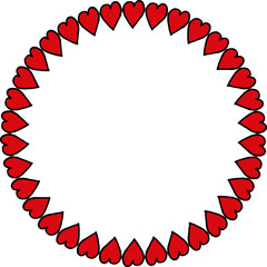 Round frame with doodle red hearts on white background. Vector image.