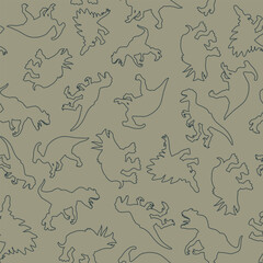 Dinosaur pattern in linear style for print and decoration. Vector illustration.