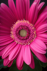 A captivating closeup of a ravishing pink daisy its bright center inviting and welcoming. Trendy color of 2023 Viva Magenta.. AI generation.