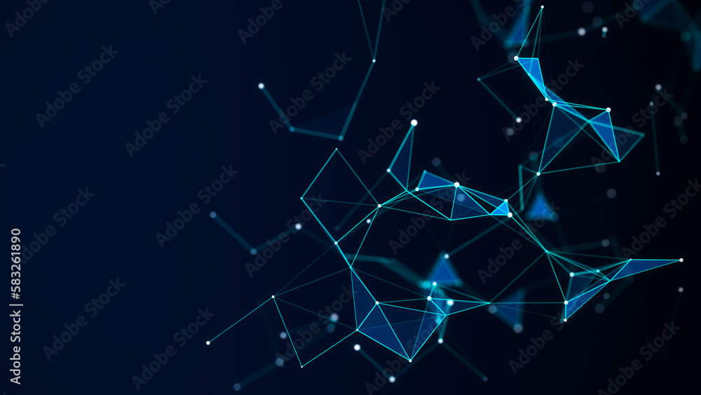 Poster network connection blue wave. abstract destorted technology structure backdrop with points and lines
