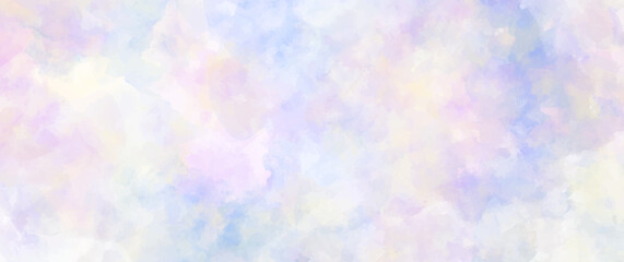 Pink and blue watercolor art background for cards, flyer, poster, banner and cover design. Multicolor illustration. Pastel color splashes and brushstrokes. Colorful watercolour painted template.
