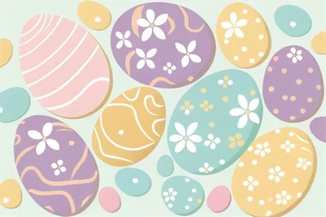 Foto op Canvas Easter pattern in pastel colors: colored eggs on flat style background. Generative AI © masharinkaphotos