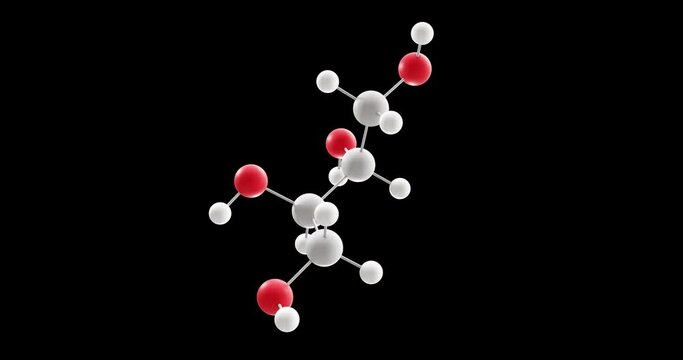 Erythritol molecule, rotating 3D model of sugar alcohol, looped video with alpha channel