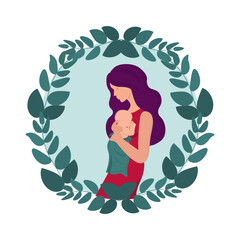 A mother with a newborn child in her arms. Vector illustration.