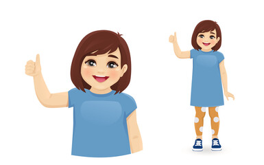 Fototapeta premium Smiling cute little girl showing thumb up isolated on white background vector illustration