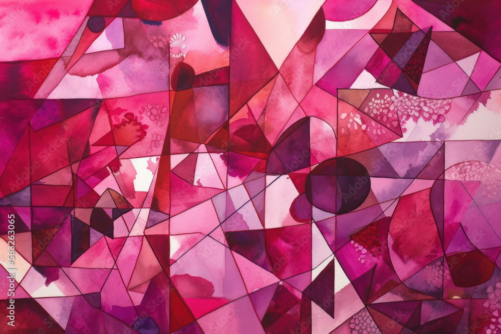 Poster closeup of a magenta wall with detailed geometrical shapes that create an abstract design. trendy co