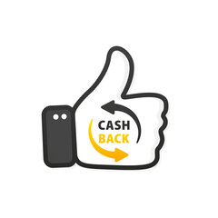 Cash back icon isolated on white background. cashback or money refund label. Thumbs up. Cashback bonus or money refund label horizontal banner. Cash Back Banner. Web Element Label. Vector illustration