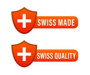 Obraz premium Swiss made seal logo. Swiss quality. Switzerland quality badge icon with Swiss flag. Made in Swiss. Badge with Swiss flag. Original premium quality seal icon. Vector illustration