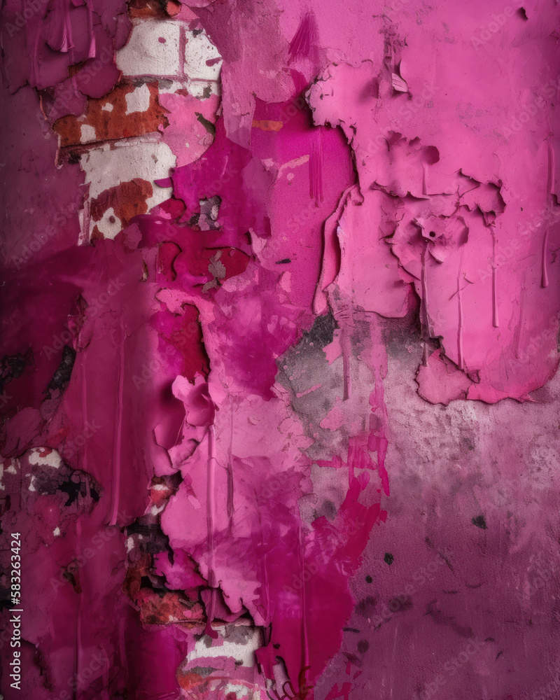 Poster a closeup of a magenta wall with a rough and chipped surface that conveys a feeling of deterioration
